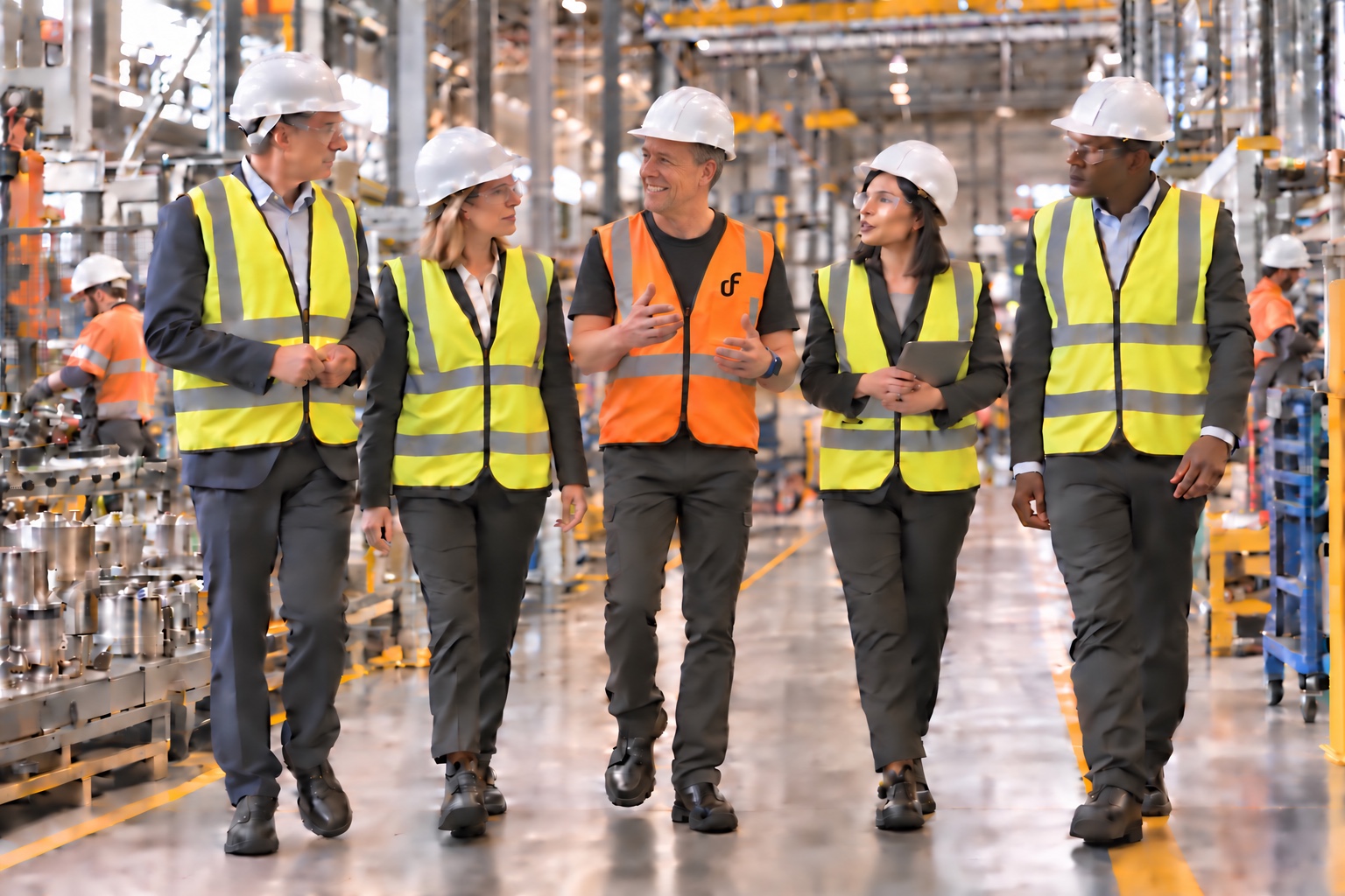 Paul Chivers leading company directors through a production-site safety walk