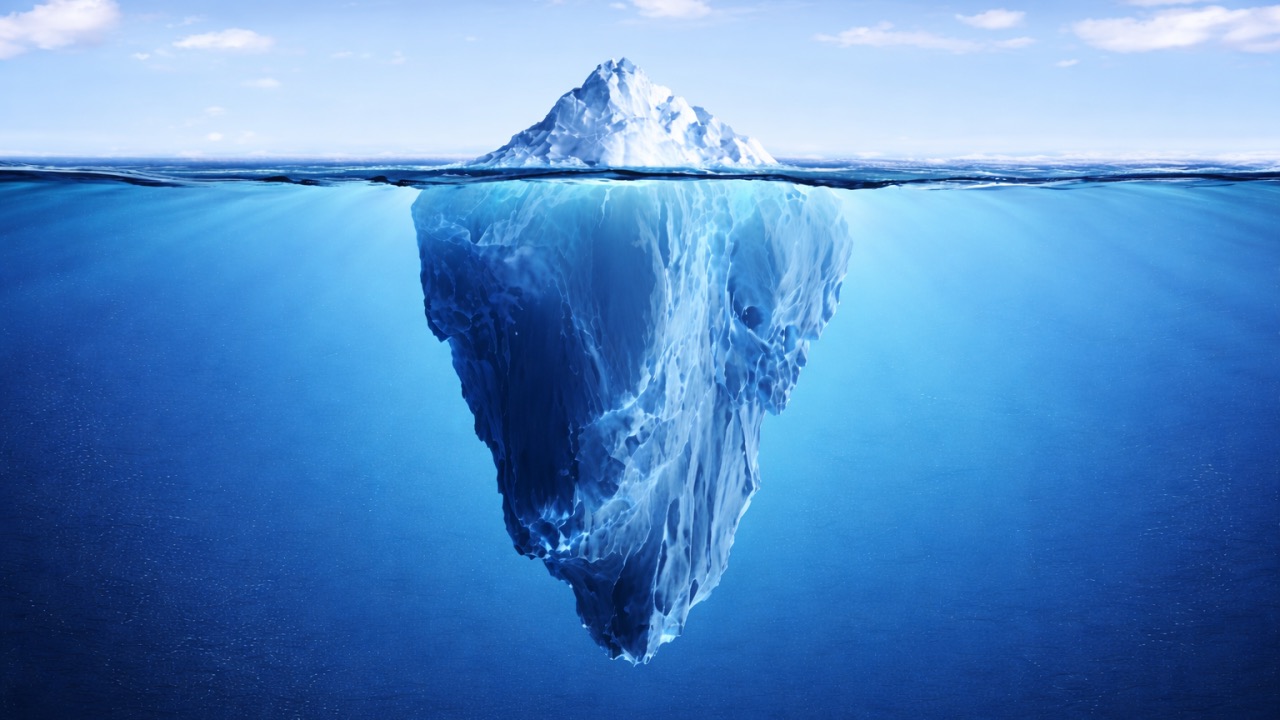 Iceberg illustrating visible and hidden factors in accident investigation