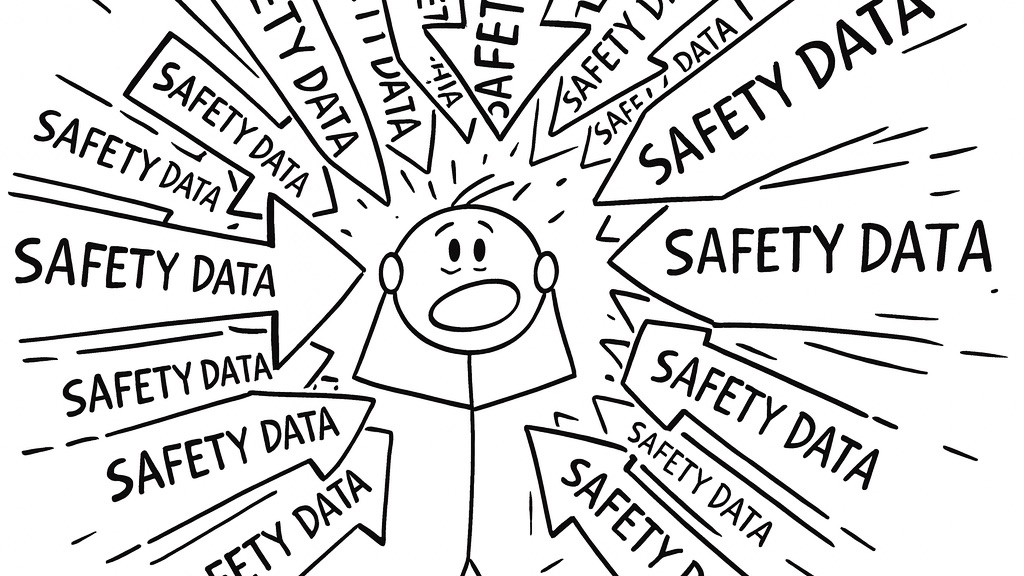 Complex safety management system diagram showing accumulated layers of process